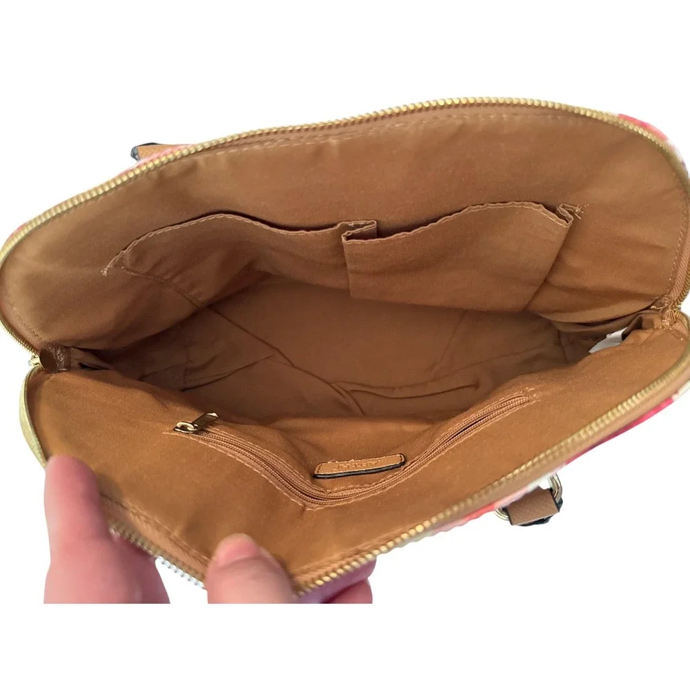 Apt 9‎ Floral Dome Satchel Crossbody Bag Multicolor Tan Gold Hardware Padlock